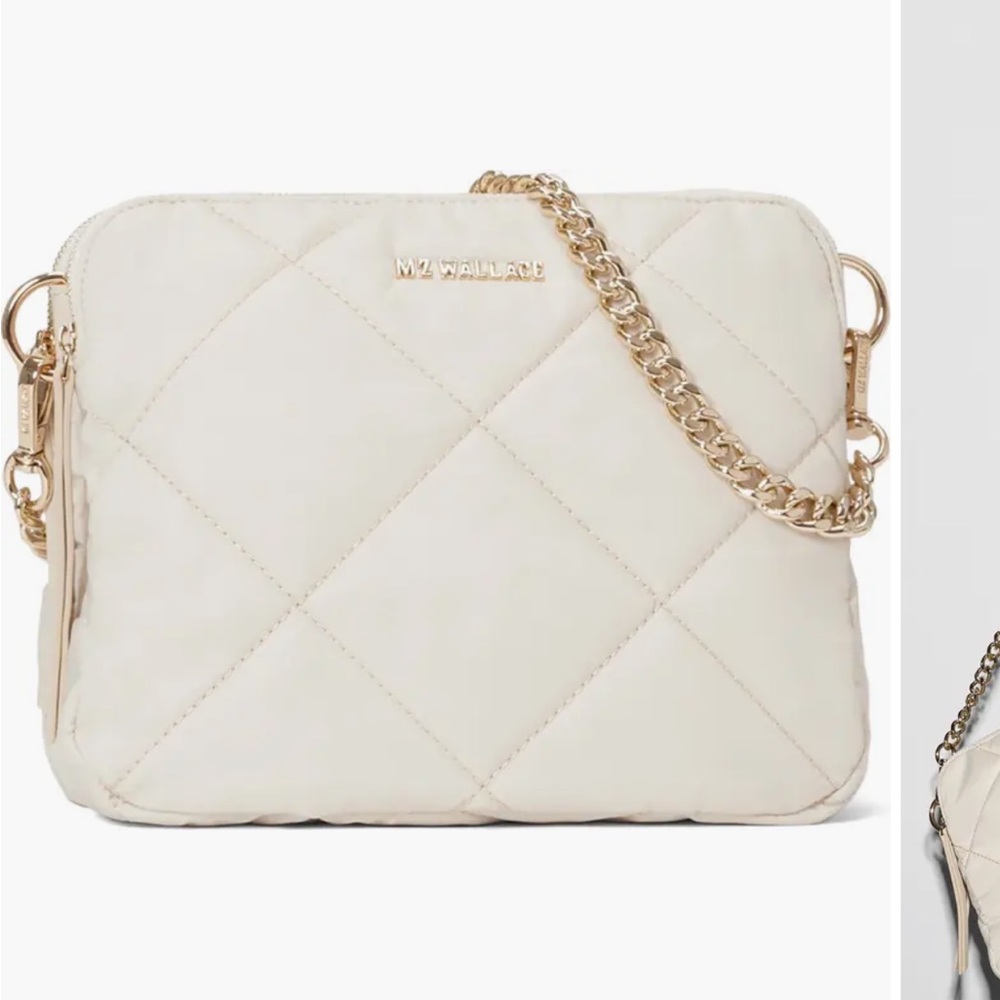 MZ Wallace Cream Quilted Crossbody with Gold Chain Strap